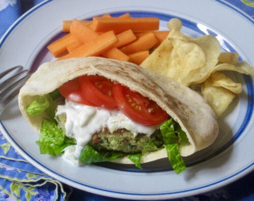 Leftover Chops Turned into Spinach Feta Burgers with Cucumber Yogurt Sauce